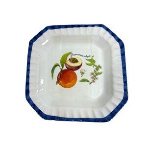 Vintage Ceramic Due Torri Plate Peaches White Blue Italy Octogon Hand Painted